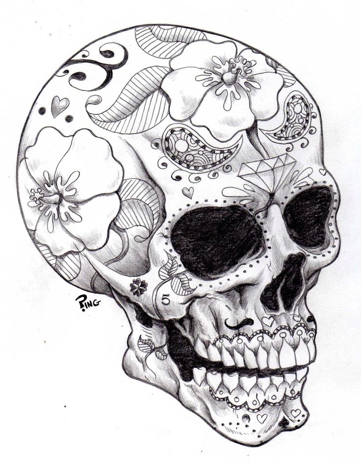 Sugar Skull Black And White Tattoo Design