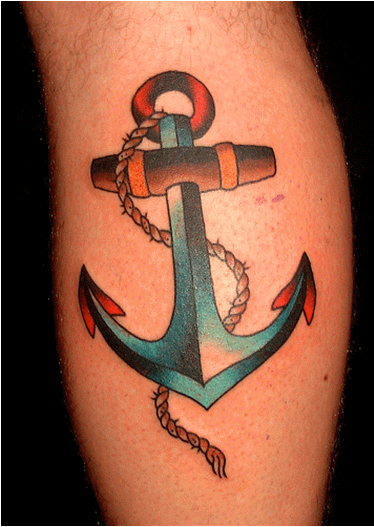 Traditional Anchor Tattoo Design On Leg