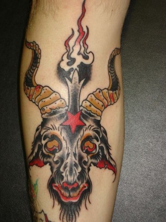 Traditional Goat Head Tattoo Design For Leg