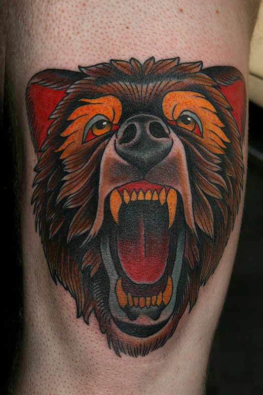 Traditional Roaring Bear Head Tattoo Design By Stefan Johnsson