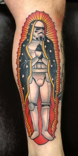 Traditional Star War Stormtrooper Tattoo On Leg