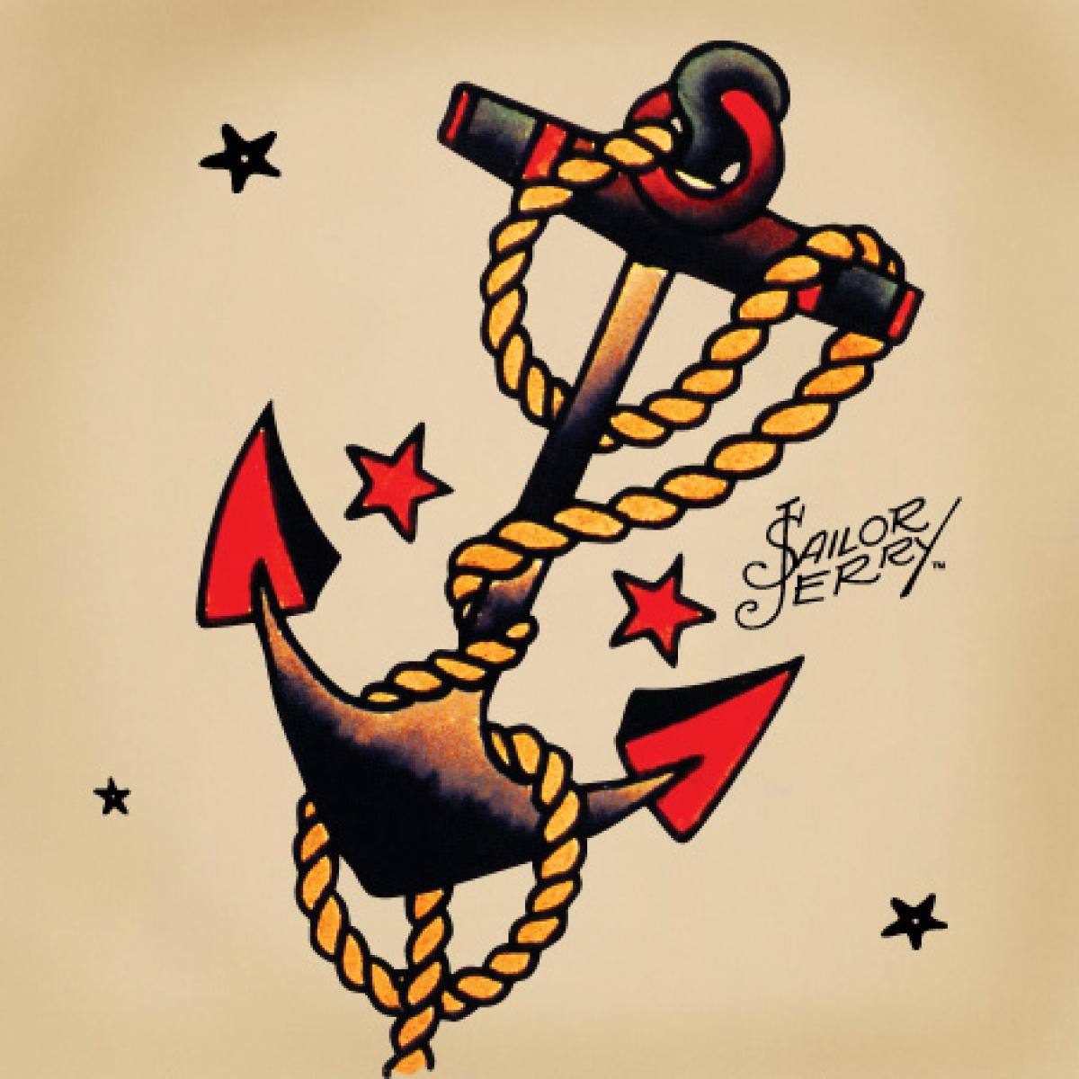 Traditional Stars And Anchor Tattoo Designs