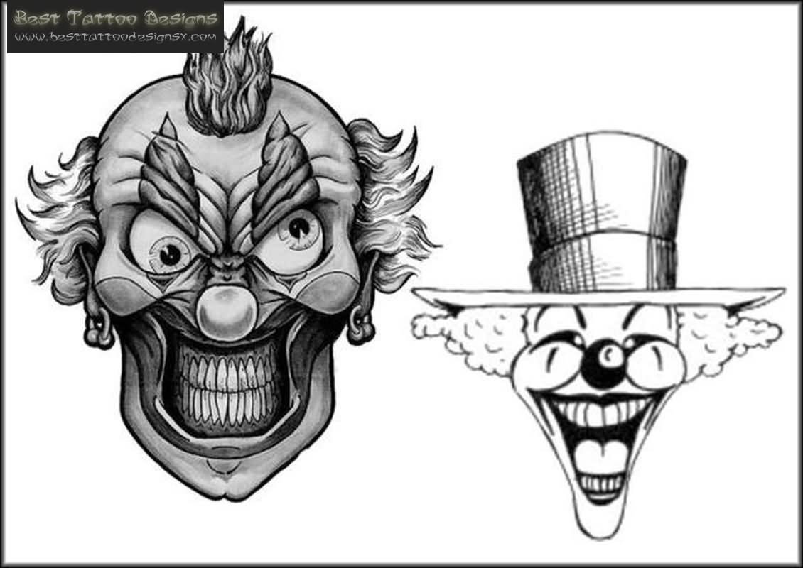 Two Laughing Clown Head Tattoo Design