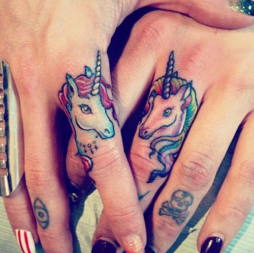 Unicorn Head Tattoos On Fingers