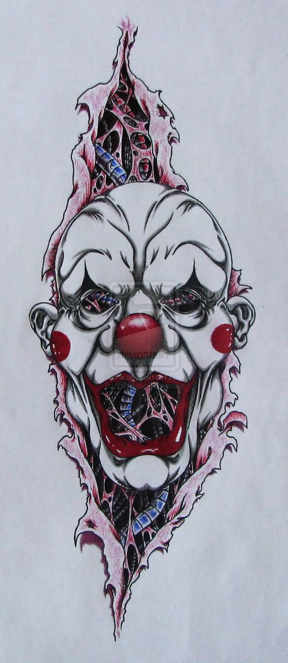 Unique Ripped Skin Clown Mask Tattoo Design