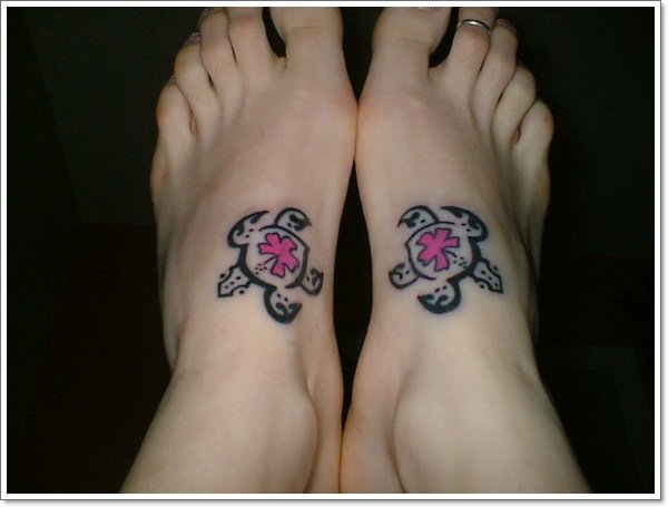Unique Two Turtle Tattoo On Feet