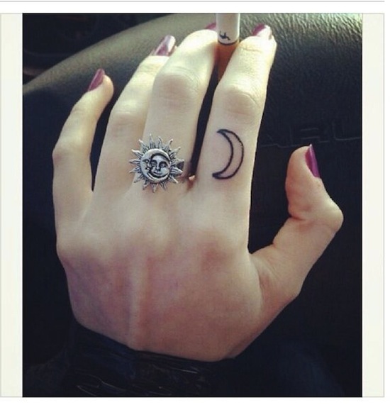Very Cute Moon Tattoo On Girl Finger