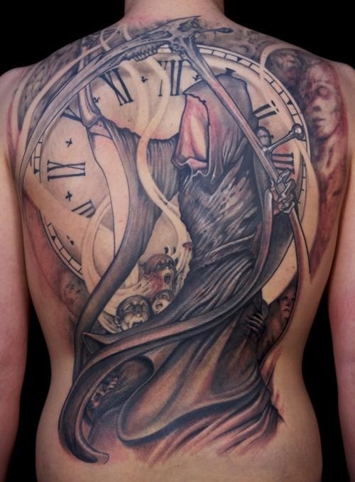 Watch With Grim Reaper Tattoo On Full Back