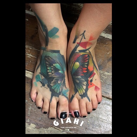 Watercolor Butterfly Wings Tattoo On Feet