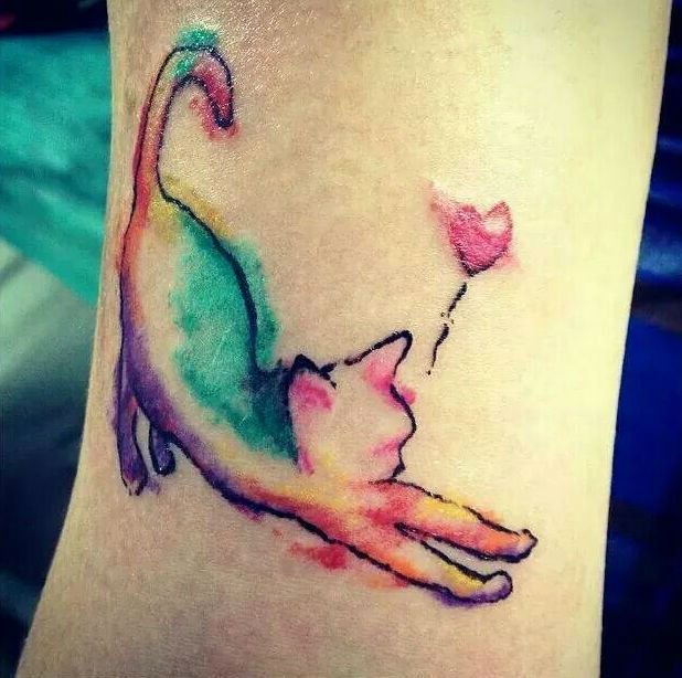 Watercolor Cat Tattoo On Bicep