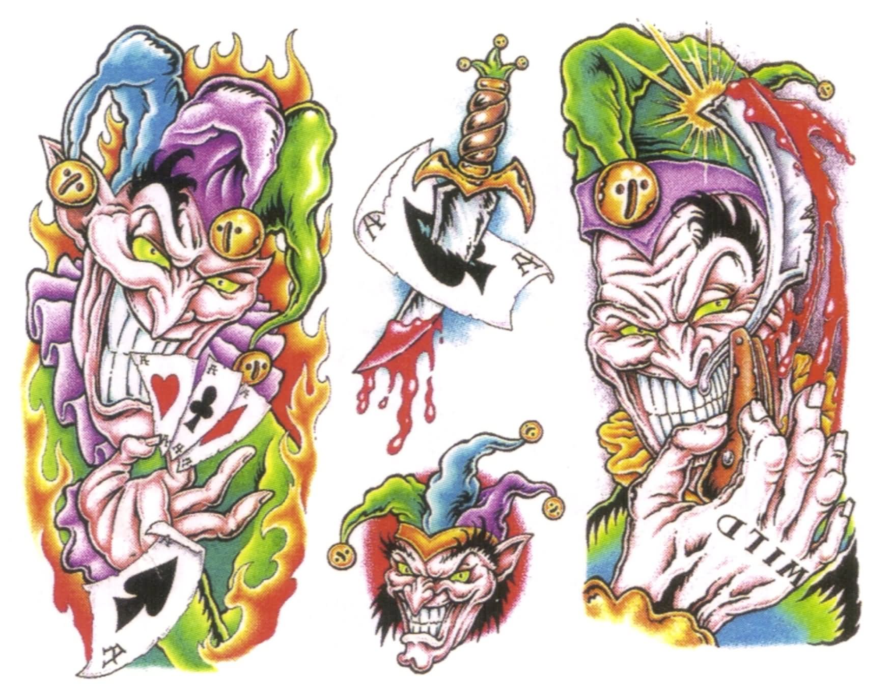 Wonderful Colorful Clown Tattoo Flash