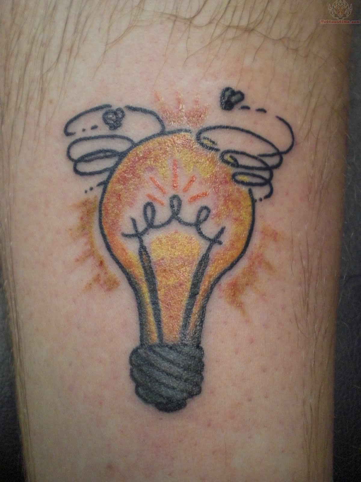 Yellow Light Bulb Tattoo On Leg
