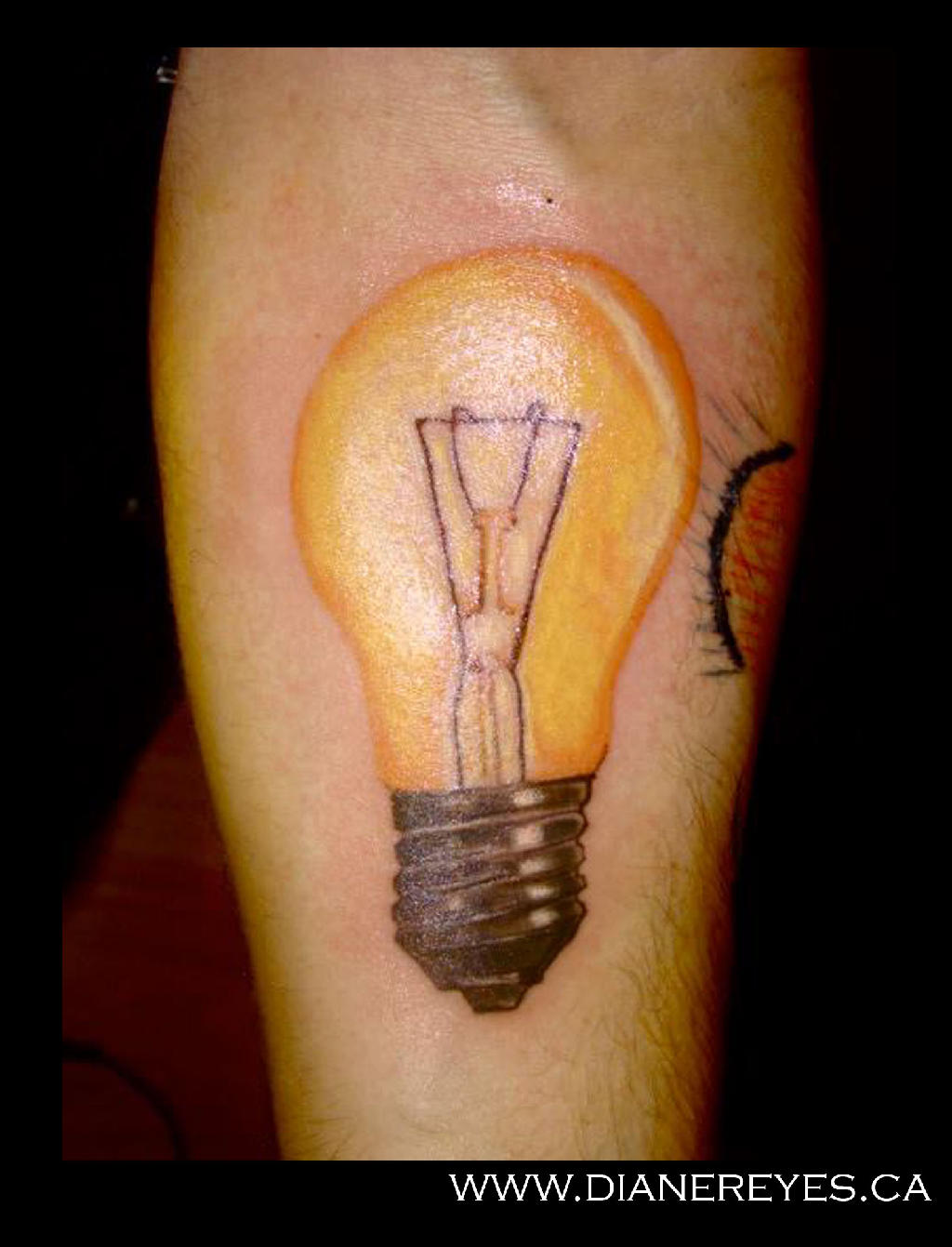 Yellow Lighting Bulb Tattoo On Forearm