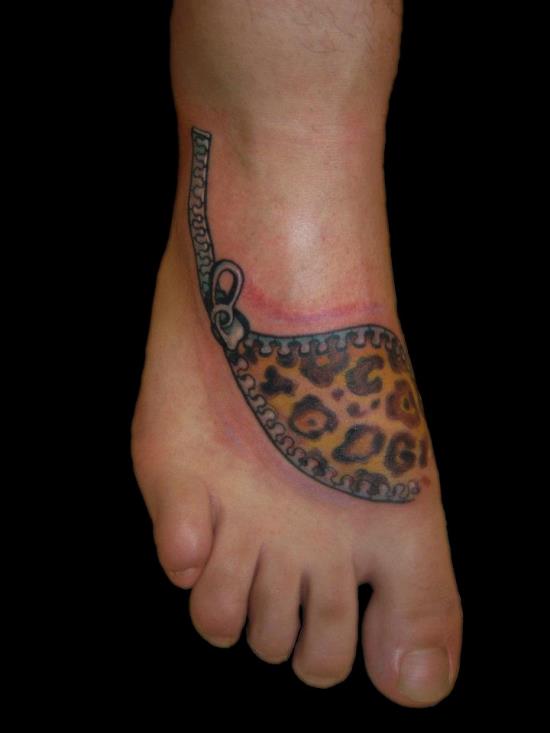 Zipper Cheetah Print Tattoo On Right Foot