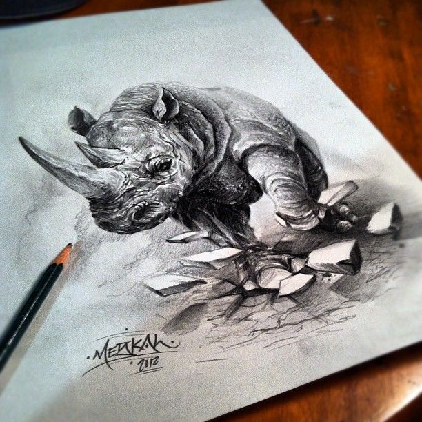 Amazing 3D Rhino Tattoo Design