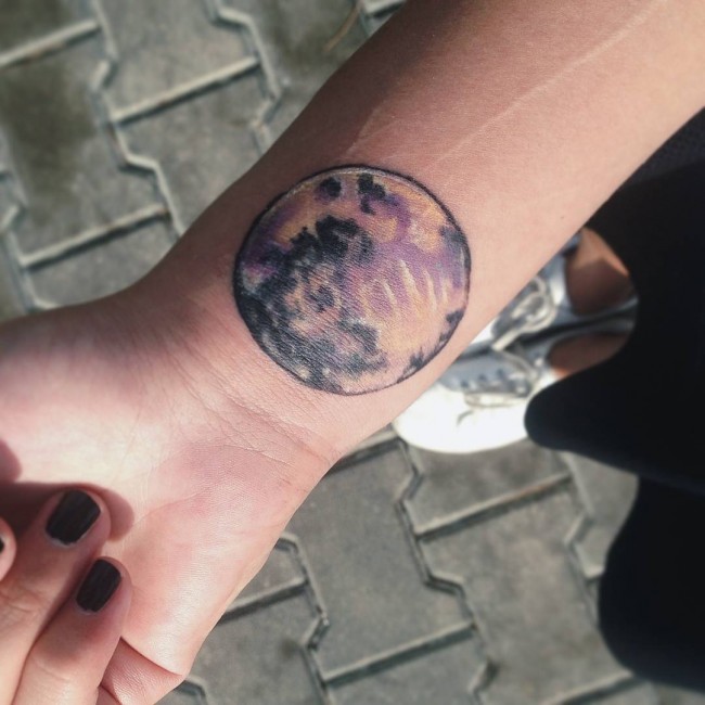 Awesome Moon Tattoo On Girl Wrist