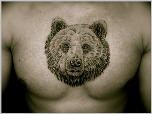 Bear Head Tattoo On Man Chest