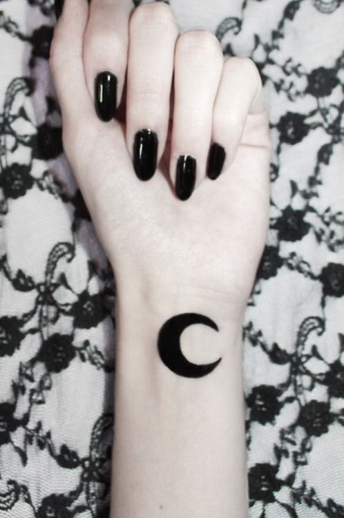 Black Half Moon Tattoo On Girl Wrist
