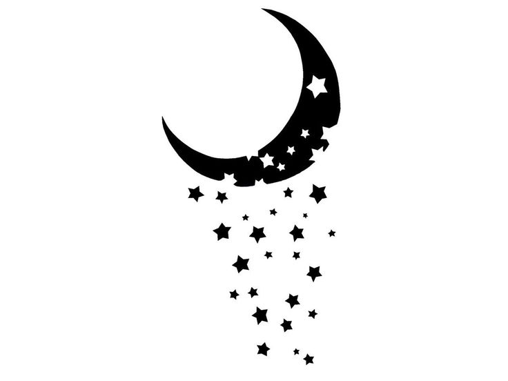 Black Half Moon With Stars Tattoo Stencil