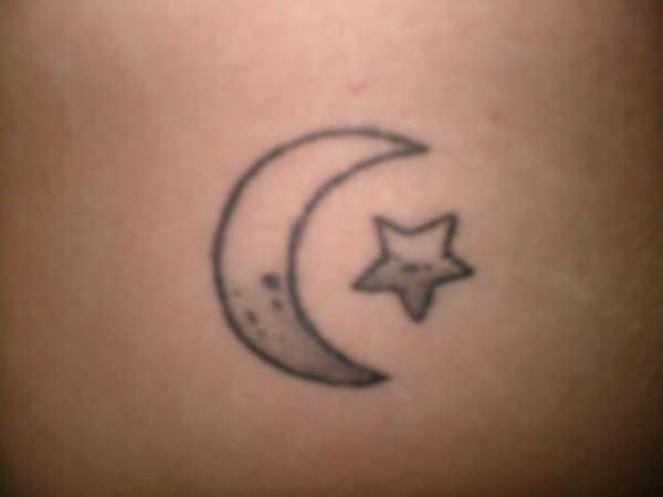 Black Ink Half Moon With Star Tattoo Design
