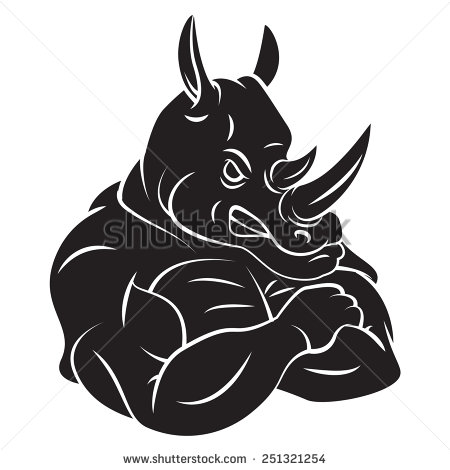 Black Muscular Rhino Tattoo Stencil