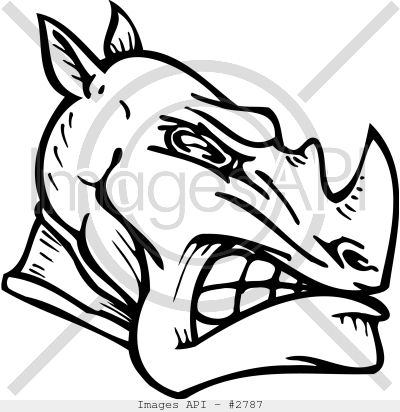Black Outline Angry Rhino Head Tattoo Stencil
