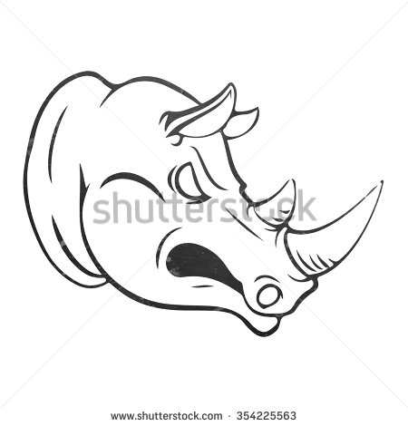 Black Outline Rhino Head Tattoo Stencil
