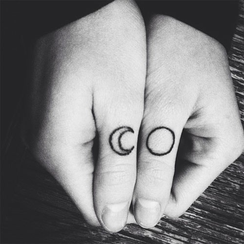 Black Outline Sun And Half Moon Tattoo On Both Hand Thumb