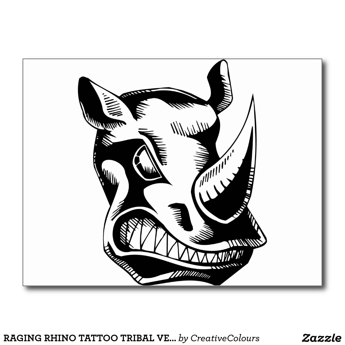 Black Rhino Head Tattoo Stencil