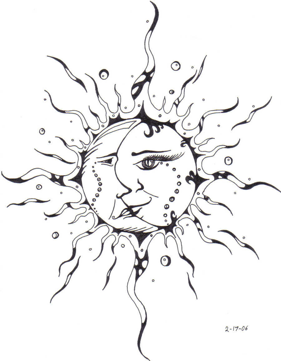 Black Sun With Half Moon Tattoo Stencil By Miss Swamp Spider