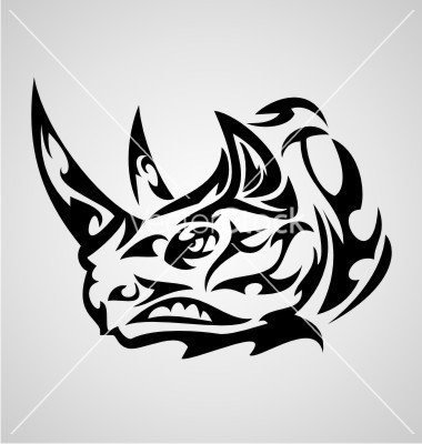 Black Tribal Rhino Head Tattoo Stencil