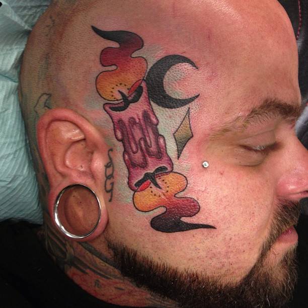 Candle Burning From Both Side Tattoo On Man Head