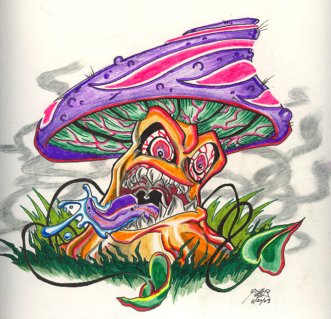 Colored Evil Mushroom Tattoos Design