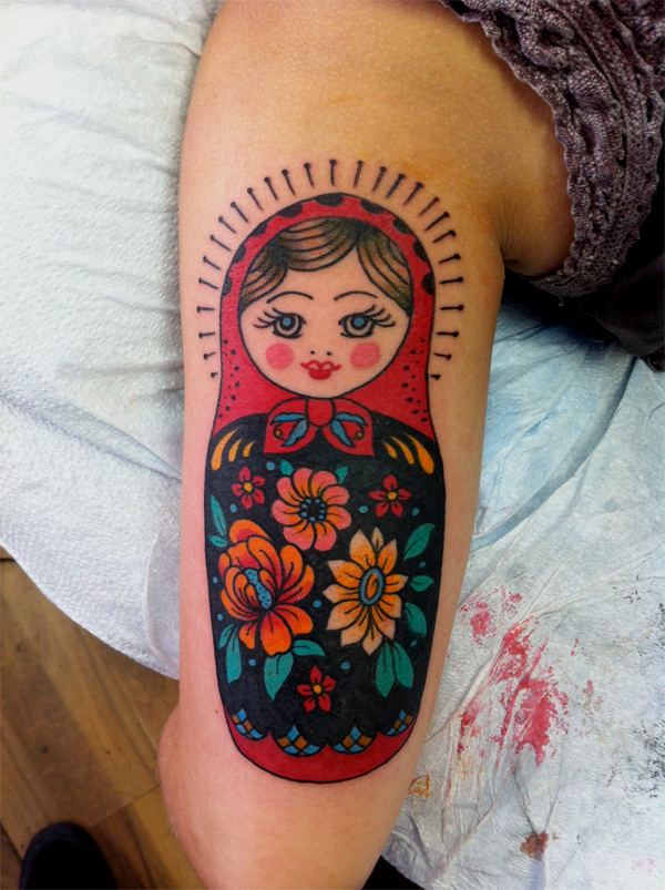 Colored Matryoshka Tattoo On Half Sleeve