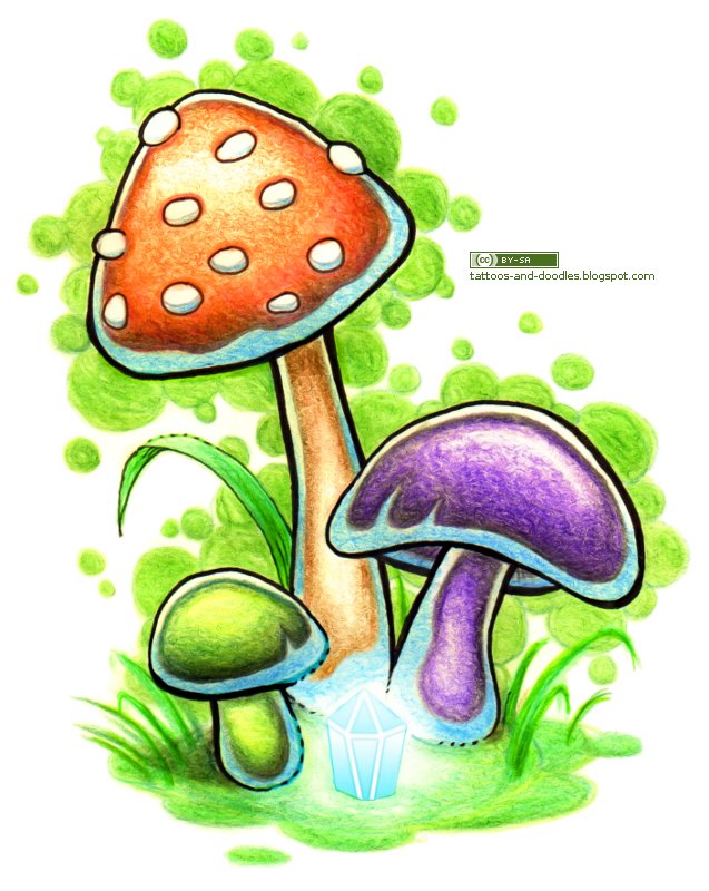 Colorful Mushroom Tattoo Design Ideas