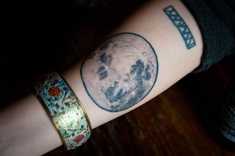 Cool Black And Grey Moon Tattoo On Forearm