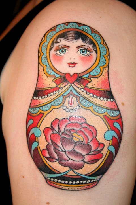 Cute Matryoshka Tattoo On Left Shoulder