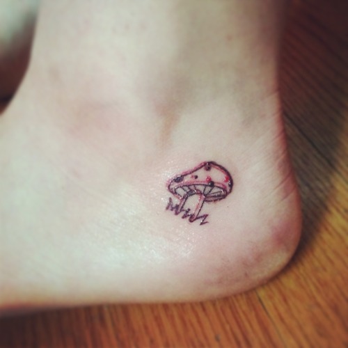 Cute Small Mushroom Tattoo On Heel