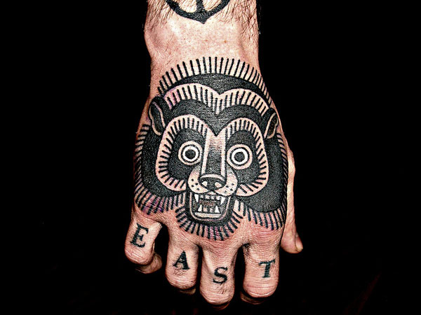East - Inspiring Black Bear Head Tattoo On Hand