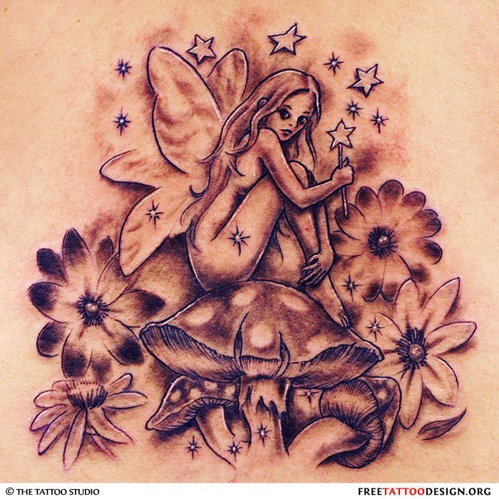 Evil Fairy And Mushroom Tattoo Image