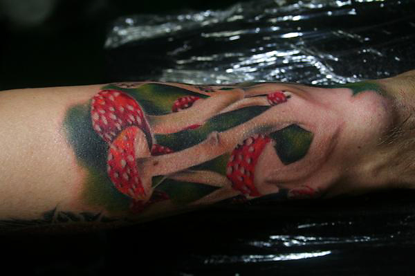 Evil Mushroom Tattoo by Angel Azul Ramirez