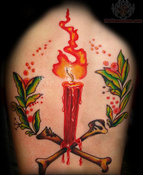 Fantastic Colorful Danger Candle Tattoo Design