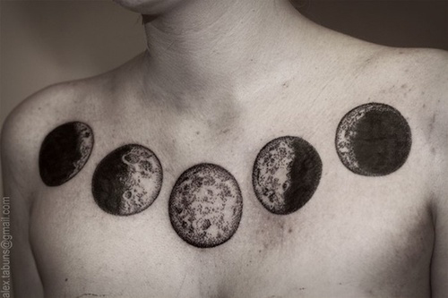 Five Moons Tattoo On Collarbone