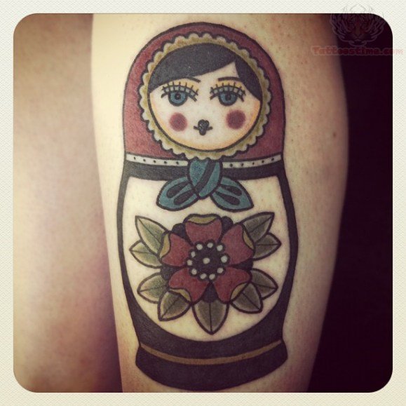 Flower in Matryoshka Tattoo On Sleeve