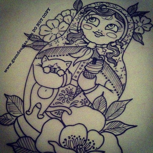 Flowers And Matryoshka Tattoo Design Idea