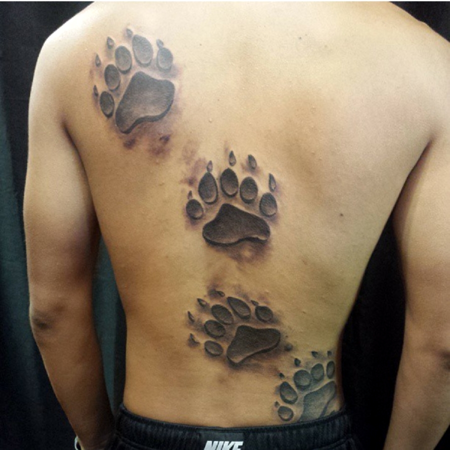 Four Bear Paw Prints Tattoo On Man Full Back