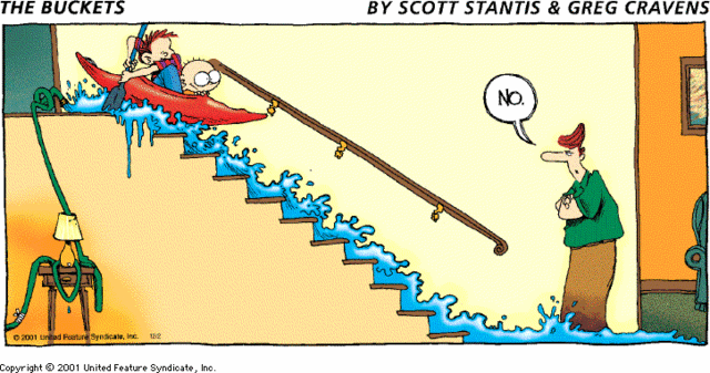 Funny Cartoon Canoeing On Stairs