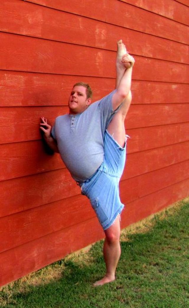 Funny Fat Man Splits Flexible Picture.