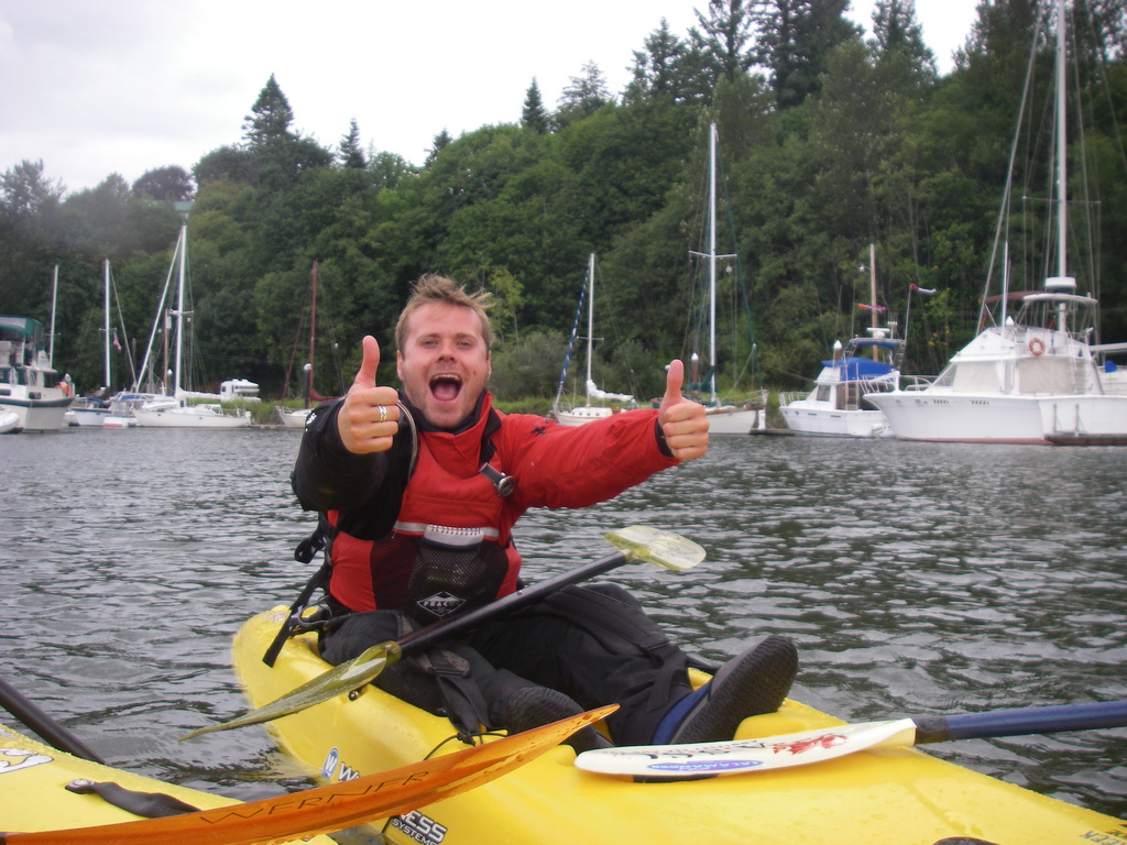 Funny Man Showing Thumbs Up Canoeing Picture