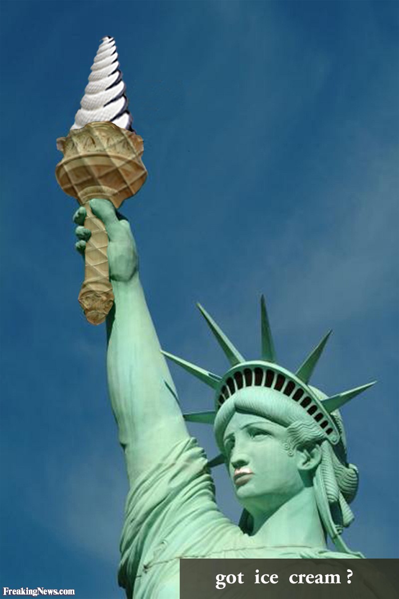 Funny Statue Of Liberty With An Ice Cream